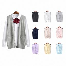 9 Colors School JK Uniform Sweater Vest Sleevel Waistcoat For Girls Boys Cosplay Halen Vest Knitting Cardigan H3Ht#