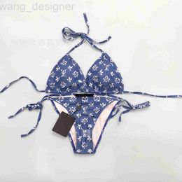 Women's Swimwear designer Lu02 new letter V swimsuit sexy hot spring printed blue bikini NE9K