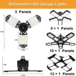 3/5/10 Panels Deformable LED Garage Light E26/E27 Industrial Lighting LED Ceiling Workshop Night Lamp for Shop Storage Warehouse