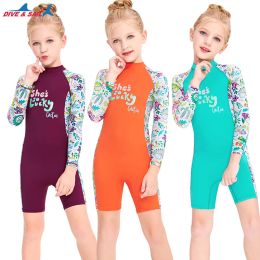 One Pieces Swimsuit Rash Guard Swimwear Long Sleeve Sunsuit for Kids 3-10Y Sun UV Protection