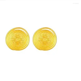 Stud Earrings Pure 24K Yellow Gold Women 999 Growth Ring