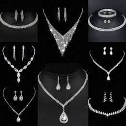 Valuable Lab Diamond Jewellery set Sterling Silver Wedding Necklace Earrings For Women Bridal Engagement Jewellery Gift 125p#