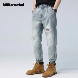 Men's Jeans Summer Denim Pants Men Hipster Hole Ripped Casual Loose Straight Thin Y2k Baggy Streetwear Cotton Trousers