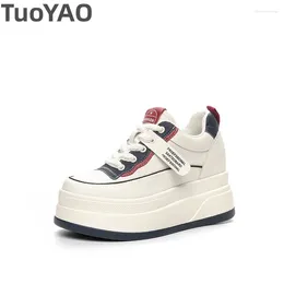 Casual Shoes 9cm Genuine Leather Synthetic Spring Women Boarding High Brand Heels Stable Vulcanized Platform Wedge Skate