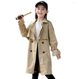 Jackets Girls Long Windbreaker Solid Colour Jacket Casual Style Kids Coats Spring Autumn Clothes For 6 8 10 12 14