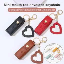 Storage Bags Portable Lipstick Bag With Mirror Women Mini Makeup Case Keychain Cosmetic Protecter