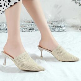 Slippers 2024 Party Women's Shoes Women Pointed Fashion For Heels Mesh Breathable Thin Zapatos De Mujer