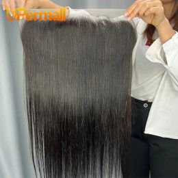 Upermall 2/3/4 Remy Straight Human Hair Bundles With Frontal 13x6 Brazilian Transparent Pre Plucked Lace Closure and Bundle 10A