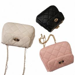 women's Fi Soft Leather Bag Small Single-Shoulder Bag Chain Rhombus Handbag Lock-Type Elegant Women's Menger Bag D1N7#