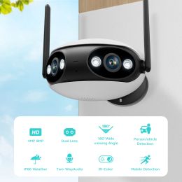 4MP 2K HD Wifi IP Camera Outdoor Dual Lens 180° View Angle Security Camera Human Detect Panoramic POE Surveillance Camera iCSee