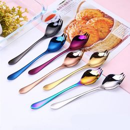 Forks Creative Stainless Steel Fruit Salad Fork Spoon Colourful Ice Cream Dessert Multi-Function Tableware Kitchen Accessories