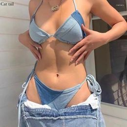 Women's Swimwear 2024 Pure Desire Denim Coloured Bikini Swimsuit Outdoor Vacation Beach Swimming Pool Party Fashion Matching