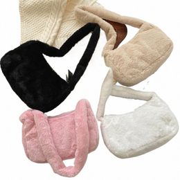 plush Shoulder Bags For Femme Luxury Designer Soft Winter Ladies Clutch Purse Handbag Cute Fi Female Party Underarm Bag v1Fl#