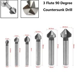 HSS Countersink Drill Bit Set Reamer Woodworking Chamfer Drill 3 Flute 90 Degree 6.3/8.3/10.4/12.4/16.5/20.5mm Screw Hole Drill