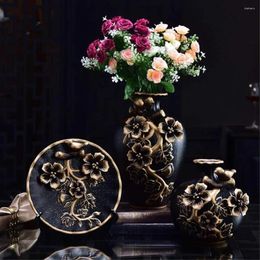 Vases Classical Decorative Ceramic Vase Set 3 Chinese For Home Decoration With 3D Floral Decor Garden