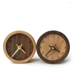 Table Clocks Creative Fashion Office Bedroom Beech Black Walnut Wooden Round Silent Small Desk Clock