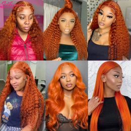 13x6 Hd Lace Frontal Wig Ginger Orange Curly Human Hair Wigs 30 Inch Transparent Deep Wave Lac Frontal Wig Coloured Brazilian