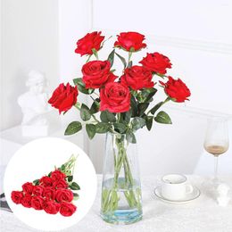Decorative Flowers Christmas Artificial Decorations 12 Pack Red Roses Silk Realistic Bridal Smart Vase Flower