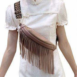 tassels design Women Chest Bag leather ladies Crossbody Bags For ladies 2023 New female Waist Pack fanny packs phe purse black K9q3#