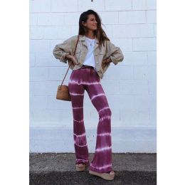 2023 Tie Dye Flare Pants Women Brown Leopard Y2K Joggers High Waist Double Layer Mesh Girl Aesthetic Trousers Female Sweatpants