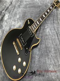 China electric guitar Black matte color P90 style pickup yellow Frets binding Bridge ABR 1 gold hardware5595094