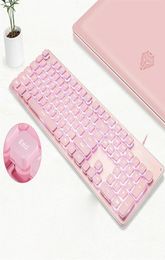 Backlit Gaming Mechanical Feel Keyboard And Mouse Set Pink Chocolate Keycaps Suitable For PC Notebooks Not Mechanical Keyboards2589221792