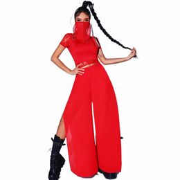 new Red Outfits Jazz Dance Performance Costumes Nightclub Bar Dj Stage Wear Women Gogo Dancers Pole Dance Rave Clothes DQS14158 F76C#