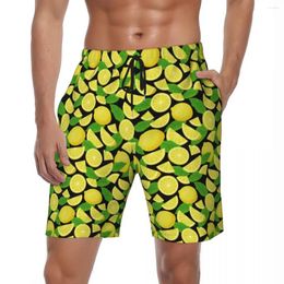 Men's Shorts Summer Board Lemon Print Sports Surf Green Leaves Graphic Short Pants Vintage Comfortable Swim Trunks