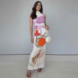 Abstract Printed Sleeveless Long Dresses for Women Clothes High Fashion 2024 Party Dress Elegant Resort Wea