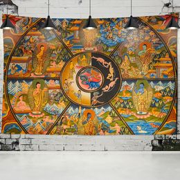 Tapestry, ancient Buddhist thangka painting, hippie mandala tapestry, landscape wall hanging, home background decoration