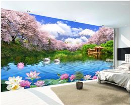 Wallpapers Custom Po 3d Room Wallpaper Beautiful Cherry Blossom Lake TV Background Wall Murals For Walls 3 D