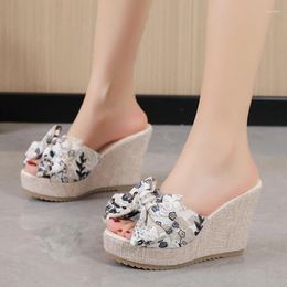 Sandals Women Slippers Sweet Bow Open Toes Summer Sexy Flower Shoes High Heel Slides Platform Wedges