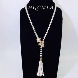 Light luxury tassel flower zircon inlaid multi-wear necklace Designer French natural freshwater Pearl Necklace Women Charm Jewelry Girl Fashion Sweet Gift