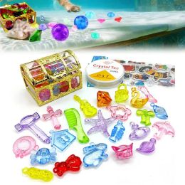Pool Diving Gems Toys Colourful Diamonds Set With Big Treasure Chests Box Underwater Gems Dive Throw Toy Training Set For Summer