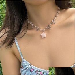 Chains Star Shaped Crushed Stone Collarbone Necklace Personality Temperament Round Bead Sweet Simplicity Drop Delivery Jewellery Necklac Ot9It