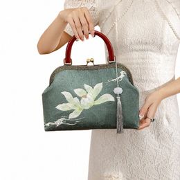 silk Embroidery small square bag handbag Chegsam Hanfu Ancient style bag Lotus Embroidery One shoulder bag Hand carry L4b1#