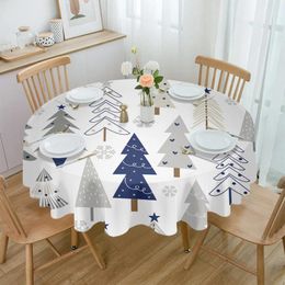 Table Cloth Christmas Tree Texture Blue Waterproof Tablecloth Decoration Wedding Home Kitchen Dining Room Round