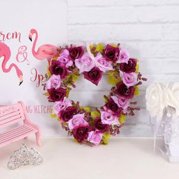 Decorative Flowers Artificial Vintage Decor Heart Shaped Wreath Wall Hanging Ornament Wedding Festival