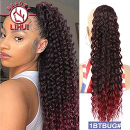 Deep Wave Ponytail Hair Extensions Synthetic Charming Hairnet Ponytail Women Girl Party Festival Curly Wave Hairpiece 16 22Inc