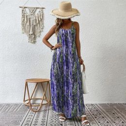 Casual Dresses Women Soft Dress Bohemian Style Women's Vacation Maxi For Beach Resort Wear V Neck Printed Loose Sleeveless Sundress