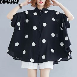 DIMANAF Plus Size Women Blouse Shirt Big Size Summer Casual Lady Tops Tunic Print Polka Dot Loose Female Clothes Batwing Sleeve