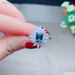 Cluster Rings Boutique Fine Jewelry 925 Sterling Silver Natural Gem Stones Blue Topaz Adjustable Female Miss Woman Girl Ring Support Test