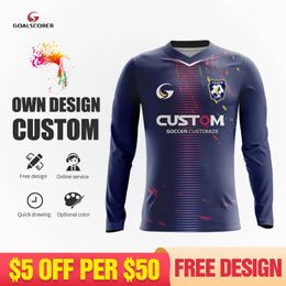 Personalized Sublimation Custom Plus Big Size Soccer Uniform Shirt Long Sleeve Football Jersey Shirts With Embroidered M906 240321