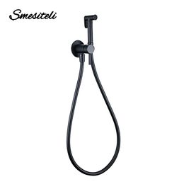 Bidet Sprayer Toilet Faucet Smesiteli Black Brass Hand-held Wall-mounted Mixer Hot And Cold Water With Hose Bathroom Kitchen