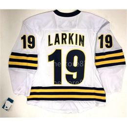 24S 40vintage SDYLAN LARKIN NEW RED WING MICHIGAN WOLVERINES WHITE BLUE HOCKEY JERSEY 100% embroidery custom or of any name or number