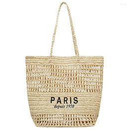 Shoulder Bags Women Straw Bag Large Capacity Embroidered Letter Versatile Hollow Out Handbag Female Leisure