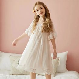 Style Baby Girl Princess Nightdress Spring Summer Short-sleeved Home Wear Girls Lace Mesh Pyjamas Full Of Fairy Spirit 240322