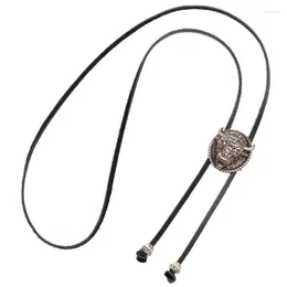 Bow Ties Bolo Tie Handmade Round Western Cowboy Head Faux Leather Pendant Necklace For Men