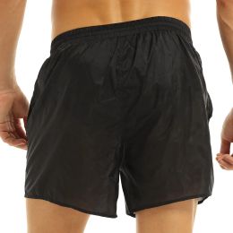 Men Stretch Swim Trunks Elastic Waist See-through Drawstring Quick Dry Beach Shorts with Pockets Bulit-in Mesh Briefs Nightwear