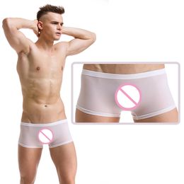 Mens Sexy Underwear Ice Silk Boxers Shorts Super Thin Transparent Low-rise Trunks Soft Breathable Men Cueca Homme Panties